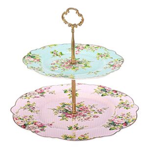 pulchritudie pink azalea porcelain two-tier cake stand cake plate, 9.5"