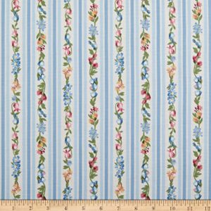 kaufman flowerhouse serene flower stripe blue, fabric by the yard