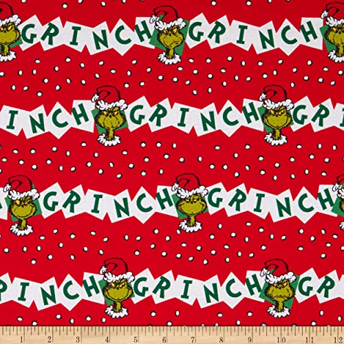 Kaufman How The Grinch Stole Christmas Holiday Headd Stripe Holiday, Fabric by The Yard