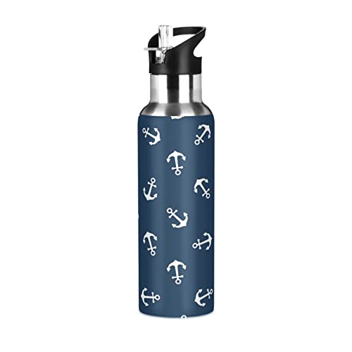 xigua 20oz Double leak Proof layer Insulated Keep Warm,Sea Anchor Navy Blue Stainless Steel Water Bottle with Straw for Sports and Travel#218