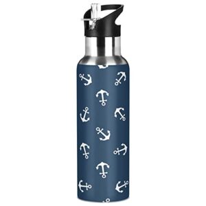 xigua 20oz Double leak Proof layer Insulated Keep Warm,Sea Anchor Navy Blue Stainless Steel Water Bottle with Straw for Sports and Travel#218