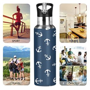 xigua 20oz Double leak Proof layer Insulated Keep Warm,Sea Anchor Navy Blue Stainless Steel Water Bottle with Straw for Sports and Travel#218