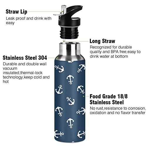 xigua 20oz Double leak Proof layer Insulated Keep Warm,Sea Anchor Navy Blue Stainless Steel Water Bottle with Straw for Sports and Travel#218