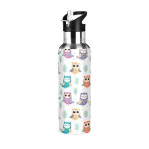 xigua 32oz double leak proof layer insulated keep warm,cute happy owls stainless steel water bottle with straw for sports and travel#3