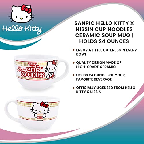 Toynk Sanrio Hello Kitty x Nissin Cup Noodles 24-Ounce Ceramic Soup Mug | Bowl For Ice Cream, Cereal, Oatmeal | Large Coffee Cup For Espresso, Caffeine, Beverage | Cute Home & Kitchen Essentials