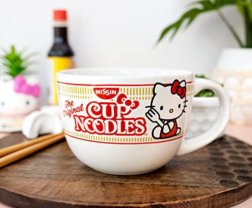 Toynk Sanrio Hello Kitty x Nissin Cup Noodles 24-Ounce Ceramic Soup Mug | Bowl For Ice Cream, Cereal, Oatmeal | Large Coffee Cup For Espresso, Caffeine, Beverage | Cute Home & Kitchen Essentials