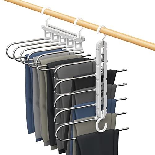 Roylvan Pants Hangers Space Saving, 2 Pack for Closet Clothes Hanger Organizer Jean Hangers Pants Rack for Trousers Skirts Scarf, Non Slip Hangers Space Saving for Closet, Dorm Room, Travel