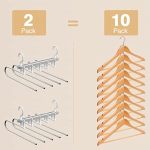 Roylvan Pants Hangers Space Saving, 2 Pack for Closet Clothes Hanger Organizer Jean Hangers Pants Rack for Trousers Skirts Scarf, Non Slip Hangers Space Saving for Closet, Dorm Room, Travel