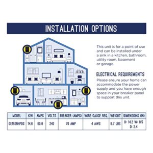 GE APPLIANCES 14.6 kW 240v Tankless Water Heater | Electric Water Heater with Digital Temperature Control | 14600 Watts | 2.9 Gallons per Minute, Diamond Gray (GE15SNHPDG)