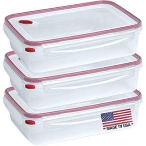 plastic food storage containers with lids - large 16 cup (128 oz) airtight container box for food storage, freezer, microwave and dishwasher safe, steam vent lids, bpa-free - made in usa - 3 pack