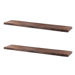 pipe decor restore solid wood floating shelves, 36 inch length set of 2 premium rustic pine boards for bedroom, living room, kitchen and more, trail brown finish