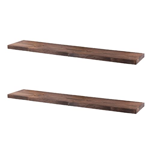 PIPE DECOR Restore Solid Wood Floating Shelves, 36 Inch Length Set of 2 Premium Rustic Pine Boards for Bedroom, Living Room, Kitchen and More, Trail Brown Finish