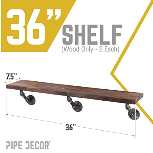 PIPE DECOR Restore Solid Wood Floating Shelves, 36 Inch Length Set of 2 Premium Rustic Pine Boards for Bedroom, Living Room, Kitchen and More, Trail Brown Finish