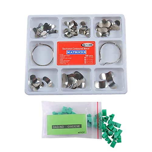 Tazrigo 100Pcs/Set Dental Sectional Contoured Matrices Matrix Ring Delta with 40Pcs Add-On Wedge