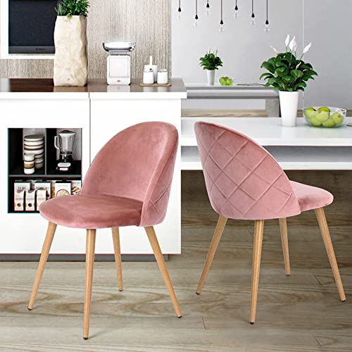 ExAchat A Set of 2/4/6 Velvet-Backed upholstered Dining Chairs with a Simple and Stylish Design, which can Perfectly Match Your Dining Room, Living Room or Bedroom. (2, Pink)