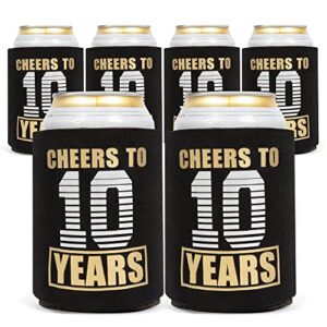 cheers to 5 years can cooler - 6 pack, insulated thermocooler, black with gold text, 5th for him or her, party favor, fade-resistant (5th anniversary)