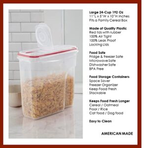 Cereal Containers Storage Dispenser Extra Large 1.5 Gallon (192 Oz) Keeps Fresh Cereal Airtight Lid Plastic, Dog or Cat Food Containers Family-Size Cereal Keeper, Dishwasher Safe - Made In USA - 2 Pack