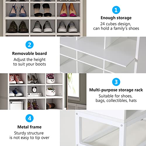 Tribesigns 8-Tier Shoe Storage Cabinet, White Wooden Shoe Rack with 24 Cubbies, Freestanding Tall Shoe Organizer with Adjustable Partition for Entryway, Closet, Living Room, White