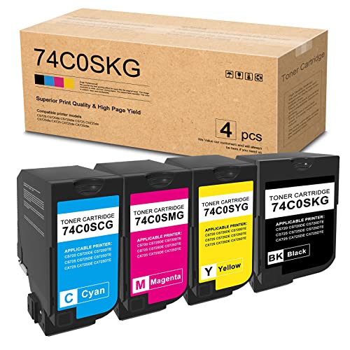 4-Pack 74C0SKG 74C0SCG 74C0SMG 74C0SYG High Yield Compatible Toner Cartridge Replacement for Lexmark CS720 CS720de CS720dte CS725 CS725de CS725dte CX725 CX725de CX725dte Printer (1BK+1C+1Y+1M)