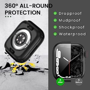 [2 in 1] Goton Waterproof Case for Apple Watch Series 6 5 4 SE SE2 44mm, 360° Protective Hard PC Front & Back Bumper with HD Tempered Glass Screen Protector for iWatch Cover Accessories Women Men
