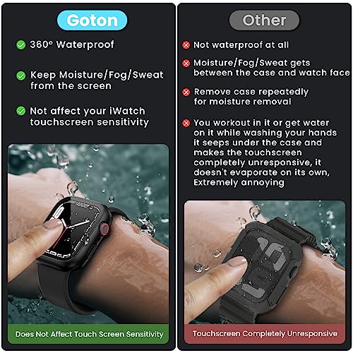 [2 in 1] Goton Waterproof Case for Apple Watch Series 6 5 4 SE SE2 44mm, 360° Protective Hard PC Front & Back Bumper with HD Tempered Glass Screen Protector for iWatch Cover Accessories Women Men