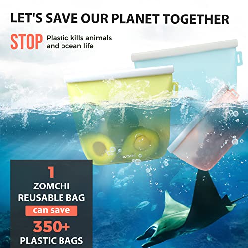 ZOMCHI Silicone Reusable Food Storage Bags, Leakproof Reusable Sandwich Containers, Snack Bags, Microwave Dishwasher Oven Freezer Safe, Food Grade Storage Bag for Meal Prep,Cereal,Fruit, 3 Pack, 33.82oz