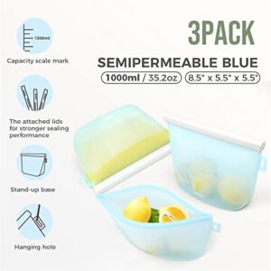 ZOMCHI Silicone Reusable Food Storage Bags, Leakproof Reusable Sandwich Containers, Snack Bags, Microwave Dishwasher Oven Freezer Safe, Food Grade Storage Bag for Meal Prep,Cereal,Fruit, 3 Pack, 33.82oz