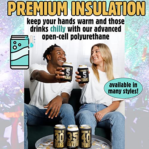 55th Birthday Decorations - 55 Years & Countless Cheers Can Coolers - 12 Pack, Drink Thermocooler, Fun Birthday Gift for Women & Men, Insulated, Fade-Resistant - Gold Coastal (55 Years)