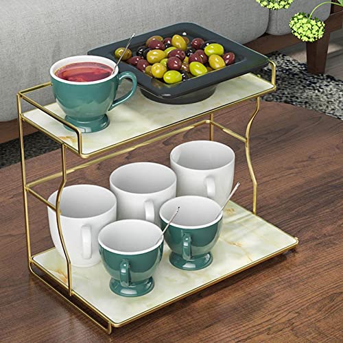 Fenteer 2 Tier Coffee Cup Rack Tray Tea Party Serving Platter for to Clean Easily Access to Food, Light Green Marble Print