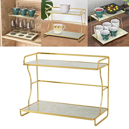 Fenteer 2 Tier Coffee Cup Rack Tray Tea Party Serving Platter for to Clean Easily Access to Food, Light Green Marble Print