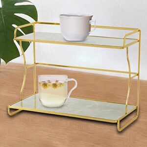 Fenteer 2 Tier Coffee Cup Rack Tray Tea Party Serving Platter for to Clean Easily Access to Food, Light Green Marble Print