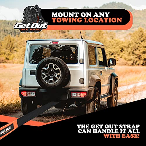 Get Out Off Road - Tow Strap Off Road Recovery 3'' X30' 30,000LB Break Strength - 4X4 Towing - Reinforced Loops - Emergency- 100% American Owned Company. Orange