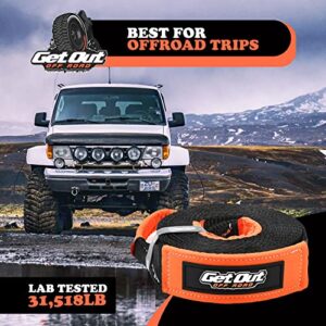 Get Out Off Road - Tow Strap Off Road Recovery 3'' X30' 30,000LB Break Strength - 4X4 Towing - Reinforced Loops - Emergency- 100% American Owned Company. Orange