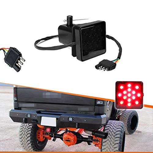 Adiil 2''Size 15-LED Brake Light Trailer Hitch Cover Fit Towing & Hauling，Smoked Lens Tow Hitch Driving & Brake Lamp