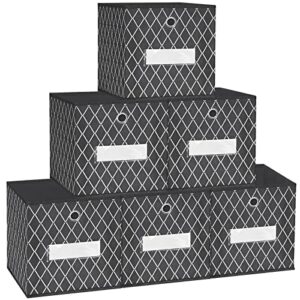 Cube Storage Organizer Bins - 12x12x12 Inch Fabric Storage Cubes Basket Container with Metal Ring Handle for Closet,Pantry,Boys,Girls,Kids Toys,Clothes,Nusery,Kallax Shelving Unit,Set of 6 (Gray)