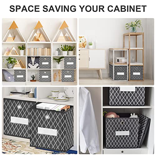 Cube Storage Organizer Bins - 12x12x12 Inch Fabric Storage Cubes Basket Container with Metal Ring Handle for Closet,Pantry,Boys,Girls,Kids Toys,Clothes,Nusery,Kallax Shelving Unit,Set of 6 (Gray)