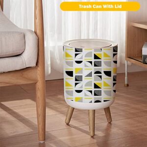 Small Trash Can with Lid seamless various abstract geometric shapes Squares stripes segments a Round Garbage Can Press Cover Wastebasket Wood Waste Bin for Bathroom Kitchen Office 7L/1.8 Gallon