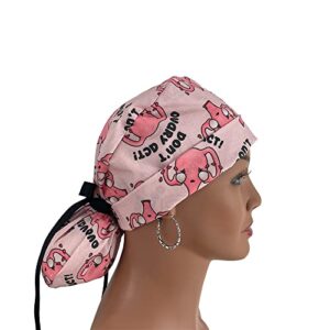 Turn Up Ponytail Medical Scrub Cap – Don’t Ovary Act Ponytail Scrub Hats, Bouffant, Unisex Surgical Caps, Dr. Hats, Nurses Hats. Scrub Hat for Women & Men tie Back | Working Cap with Holder