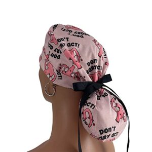 Turn Up Ponytail Medical Scrub Cap – Don’t Ovary Act Ponytail Scrub Hats, Bouffant, Unisex Surgical Caps, Dr. Hats, Nurses Hats. Scrub Hat for Women & Men tie Back | Working Cap with Holder