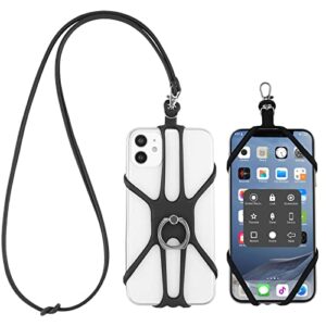 mornex phone lanyard, universal adjustable neck straps holder and ring grip, silicone cell phone lanyard compatible with most smartphones