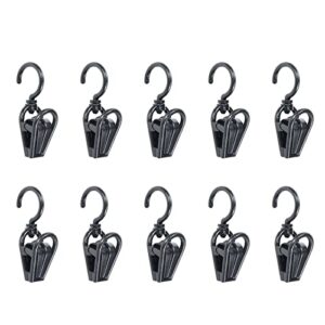 bisbai 10 pcs hanging hold clips portable travel hangers clips laundry hooks clip home swivel laundry clips clothes pins for curtain socks towel boot(black)