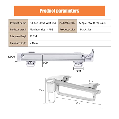 Extendable Closet Pull Out Rod,Retractable Metal Closet Valet Rod, Closet Rods for Hanging Clothes, Pull Out Clothes Hanger Closet, Multifunction Clothing Rack for Clothing Storage,5 Pcs Pants Rack