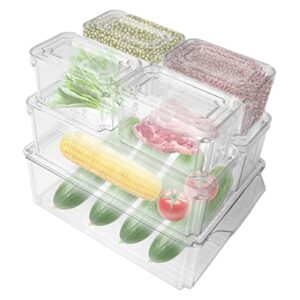 modern-depo 7 pcs refrigerator organizer bins with lids food containers with various size stackable storage bins for fridge, countertop, cabinets & pantry