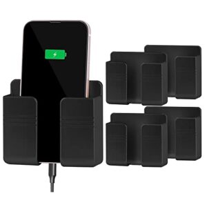 kepehe 4 pcs phone holder wall mounted, phone stand with data cable receiving hole/self adhesive.phone holder for shower/charging.compatible with iphone and android (black)