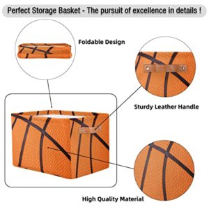 Basketball Rectangle Storage Basket with Handles Foldable Fabric Laundry Basket Storage Cubes for Toys Organizer, Closet, Shelf,2 PCS