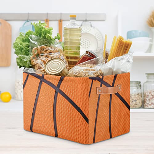 Basketball Rectangle Storage Basket with Handles Foldable Fabric Laundry Basket Storage Cubes for Toys Organizer, Closet, Shelf,2 PCS