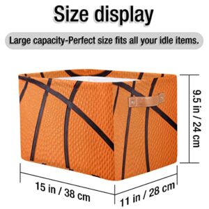 Basketball Rectangle Storage Basket with Handles Foldable Fabric Laundry Basket Storage Cubes for Toys Organizer, Closet, Shelf,2 PCS