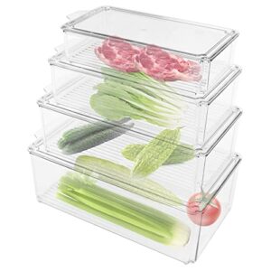 modern-depo pack of 4 refrigerator organizer bins with lids clear food storage containers stackable kitchen organization box for freezer