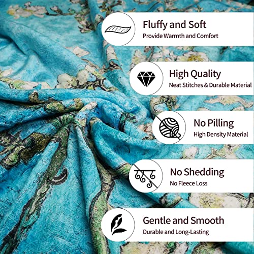 Van Gogh Fleece Blanket for Kids Adults Gift, Super Soft Warm Cozy Lightweight Flannel Throw Blanket for Bedroom Sofa Office Travel Camping (Almond Blossom, 60"X50")