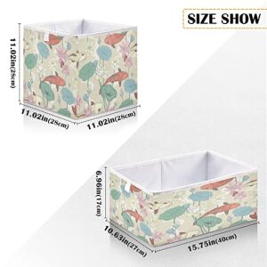 Kigai Lotuses and Carps Pattern Open Home Storage Bins for Home Organization and Storage, Collapsible Closet Storage Bins, 15.75"L x 10.63"W x 6.96"H